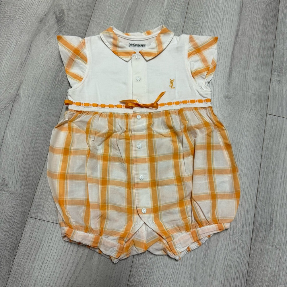 Yves Saint Laurent White and Orange Plaid Shirt